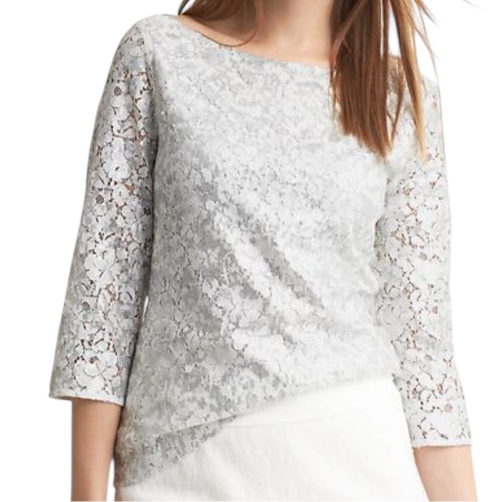 Banana Republic Lace Sequin Top Womens 2 Ivory NWT Wedding Party Blouse